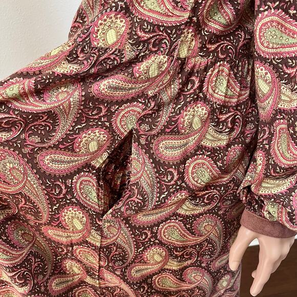Vintage 70s / 80s Paisley Dress Brown Red Midi // Size Medium - Picture 6 of 8
